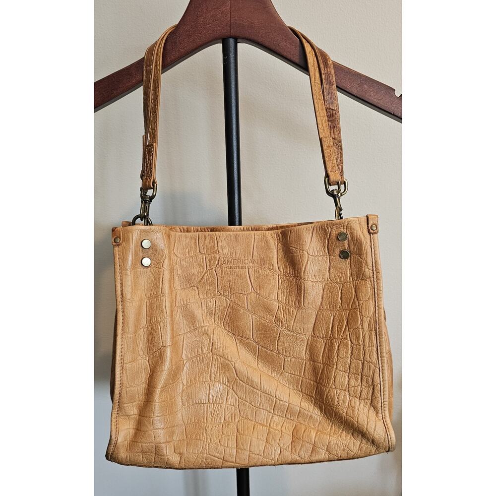 American Leather Company Triple Entry Satchel Croc Embossed Leather Handbag